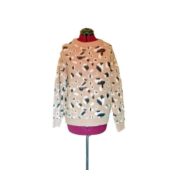 Cotton Emporium Womens Sweater Tan Leopard Size Small Multicolor - Picture 1 of 6